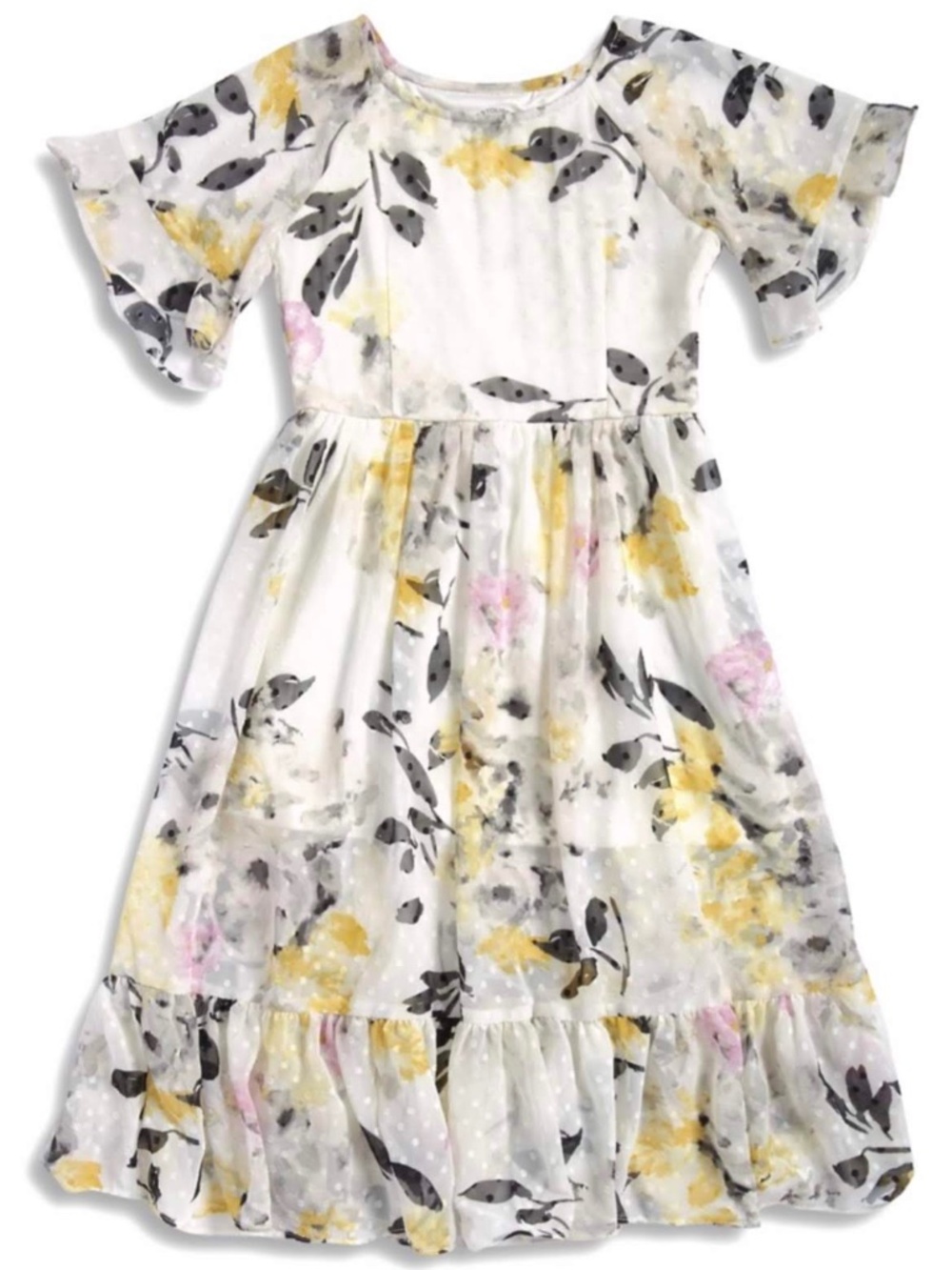 NWT Pastourelle by Pippa & Julie Girl’s Ruffled Floral Dress Size 7 Off White